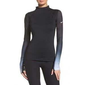 Nike Pro HyperWarm Long Sleeve Top with Thumbholes - Black and Grey Ombré Medium